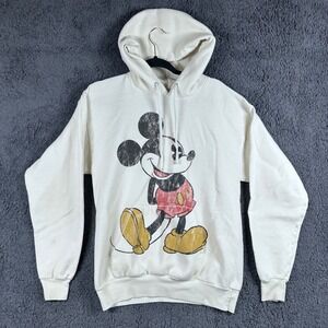 Disney Mickey Mouse Hoodie Sweatshirt Sz M Cream Disneyland Resort Vintage Style
